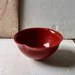 益子焼・茶器 深紅釉輪花茶碗 4枚目の画像