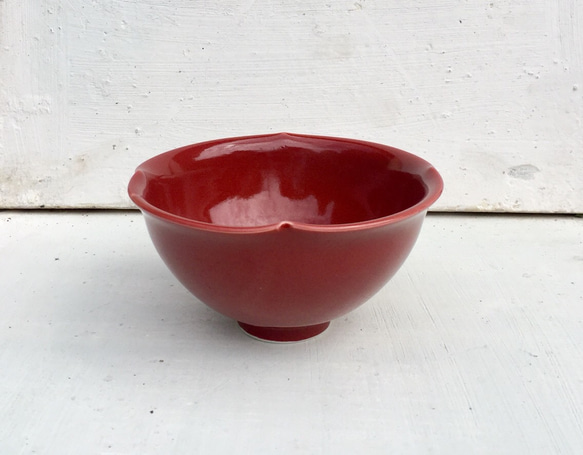 益子焼・茶器 深紅釉輪花茶碗 5枚目の画像