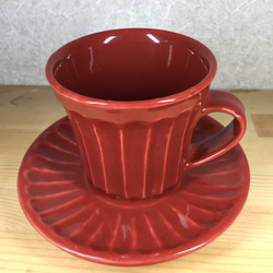 益子焼・深紅釉コーヒーカップ カップ＆ソーサー 2枚目の画像