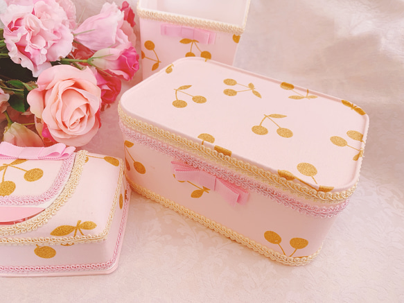 ♡ピンクのキラキラ 'チェリー♡メイクボックス（大） 2枚目の画像