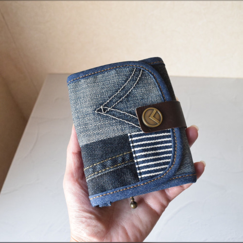 デニムリメイク　財布　一点物 デニム 長財布 ロングウォレット C 財布 リメイク ジーンズ