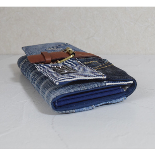 デニムリメイク×革ベルト＊長財布＊ジーンズリメイク 長財布 ..*kakkin