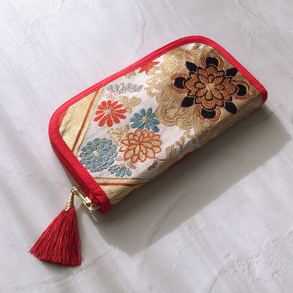 帯リメイク丸型ファスナーバック25-19 帯からリメイクバッグ(藤