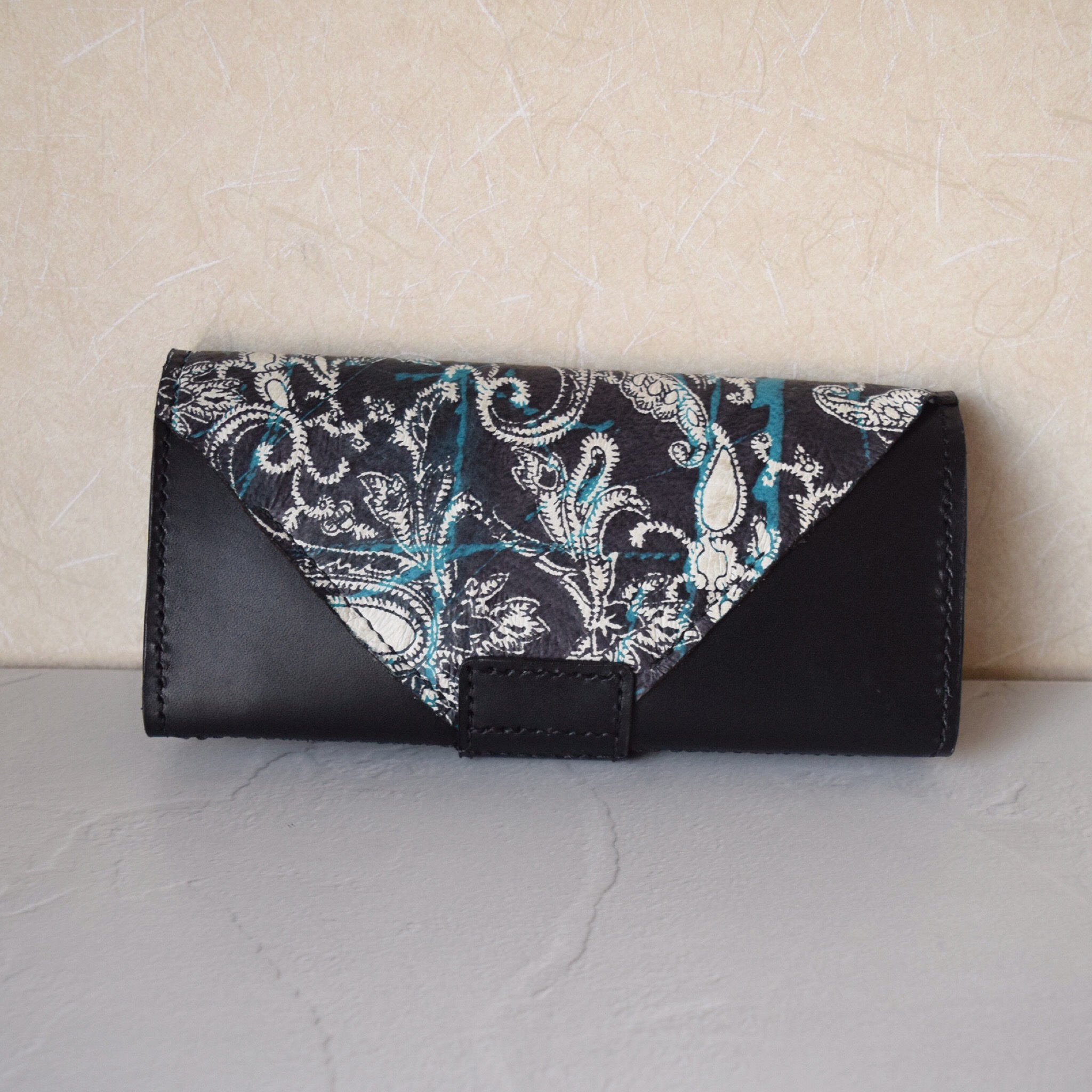 手縫い＊革友禅＊長財布＊ペイズリー柄＊一点もの