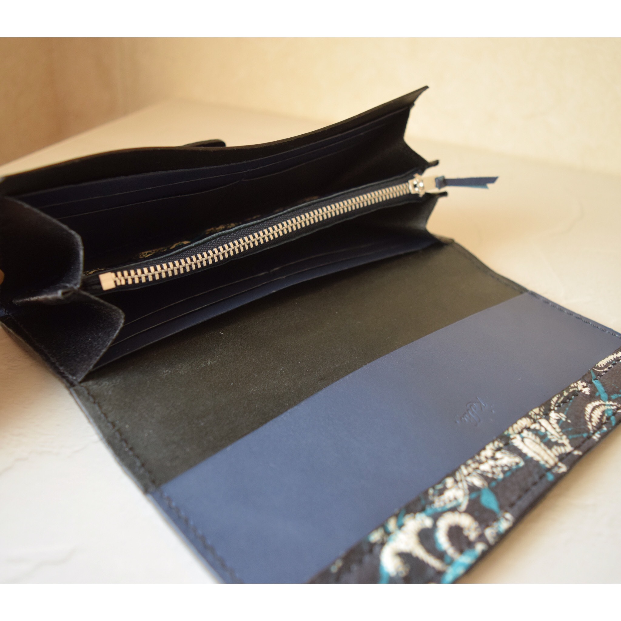 手縫い＊革友禅＊長財布＊ペイズリー柄＊一点もの