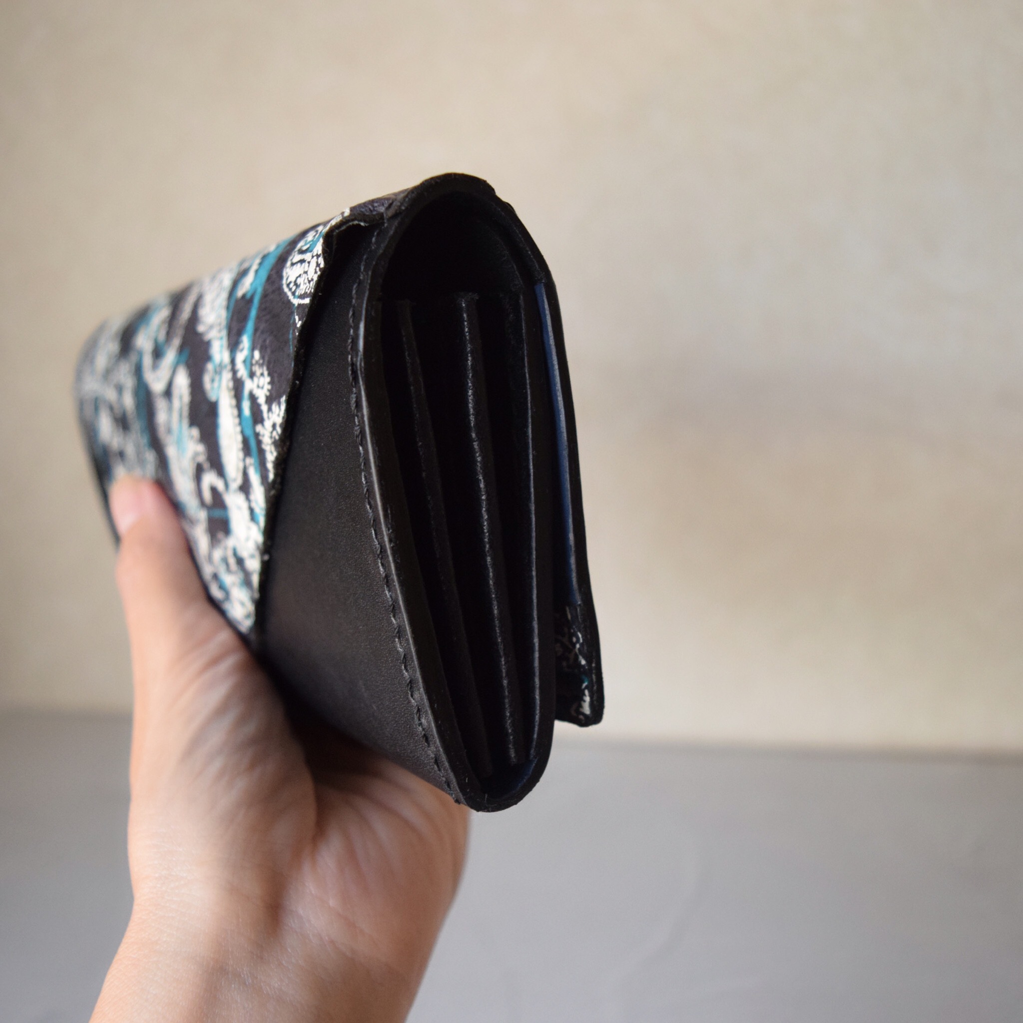 手縫い＊革友禅＊長財布＊ペイズリー柄＊一点もの