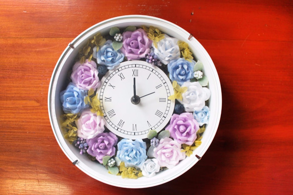 花時計・置時計・丸時計・ドライフラワー cocoon flower clock 母の日ギフト 3枚目の画像