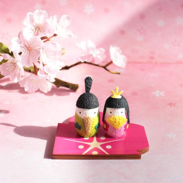 7-12「ひな祭り(dollちゃんver.)」シーグラスアート　お雛様　花 Flower Girl なな雛｜お花が移動します 親王飾り45cm｜刺繍が
