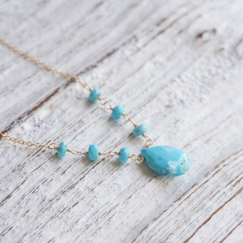 ターコイズしずくとボタンカットのネックレス NE-GF-39