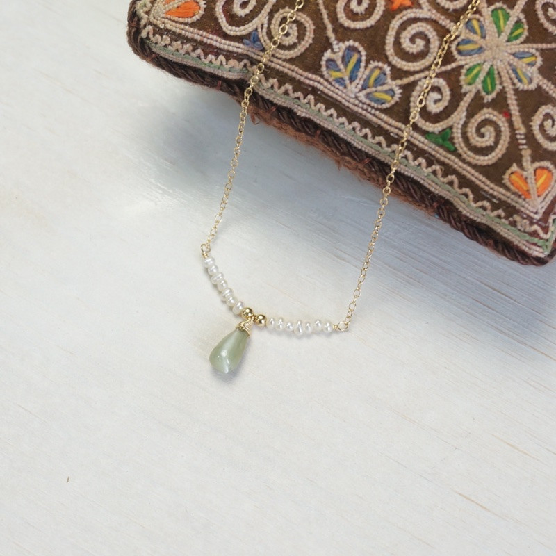 キャッツアイ雫と淡水パールのネックレス  NE-GF-60