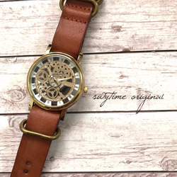 【刻印可能】夏のレザーウォッチ　ゴールド× オレンジ 腕時計 メンズ レディース シンプル ギフト 人気 プレゼント 6枚目の画像