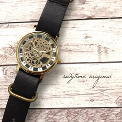 【刻印可能】夏のレザーウォッチ　ゴールド× オレンジ 腕時計 メンズ レディース シンプル ギフト 人気 プレゼント 7枚目の画像