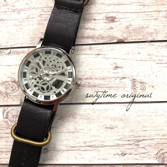 【刻印可能】夏のレザーウォッチ　ゴールド× オレンジ 腕時計 メンズ レディース シンプル ギフト 人気 プレゼント 8枚目の画像