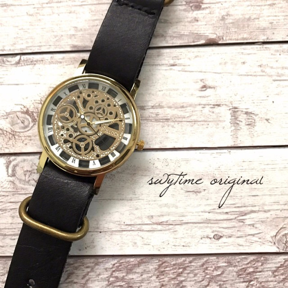 【刻印可能】夏のレザーウォッチ　ゴールド× ライトブラウン 腕時計 メンズ レディース シンプル ギフト 5枚目の画像