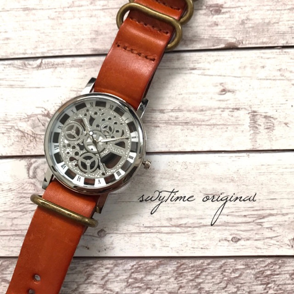 【刻印可能】夏のレザーウォッチ　ゴールド× ライトブラウン 腕時計 メンズ レディース シンプル ギフト 6枚目の画像