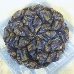 網代編み青緑系マルチカラーニットベレー帽 2枚目の画像