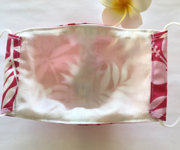 【メイショウピンク様専用】aloha ハワイアンファブリック　濃いピンク　裏抗菌防臭wガーゼ　立体マスク　 3枚目の画像