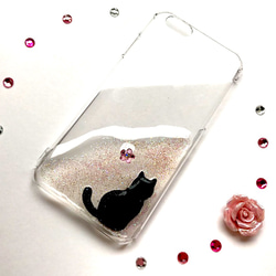 猫とお花 キラキラiPhoneケース スマホケース ねこ 1枚目の画像