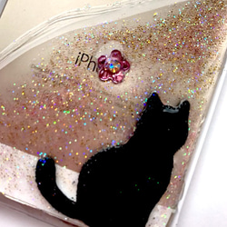 猫とお花 キラキラiPhoneケース スマホケース ねこ 3枚目の画像
