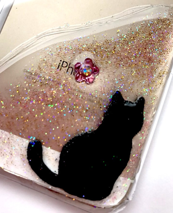 猫とお花 キラキラiPhoneケース スマホケース ねこ 3枚目の画像