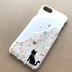 ★再販★猫と蝶 キラキラスマホケース iPhoneケース ねこ ちょう 3枚目の画像