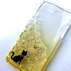 猫と蝶 グラデーションiPhoneケース スマホケース イエロー 4枚目の画像