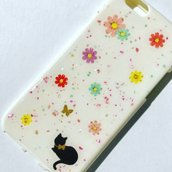 猫とお花 キラキラiPhoneケース スマホケース  ねこ 1枚目の画像