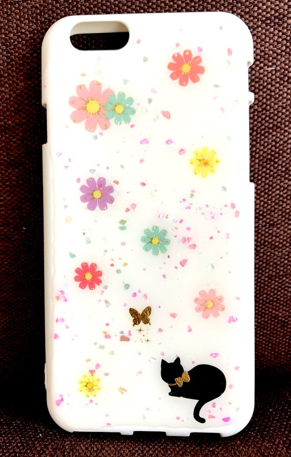 猫とお花 キラキラiPhoneケース スマホケース  ねこ 4枚目の画像