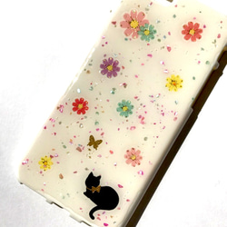 猫とお花 キラキラiPhoneケース スマホケース  ねこ 5枚目の画像