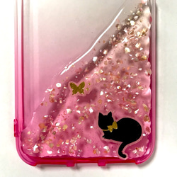 猫と蝶 グラデーションiPhoneケース スマホケース ピンク 3枚目の画像