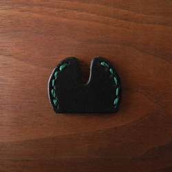 キーカバー 鍵カバー 牛革 レザー 黒 ブラック （丸－黒－緑） 2枚目の画像