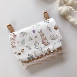 NO9 うさぎのナチュラル移動ポケット☆女の子☆ベージュチェック 雑貨  