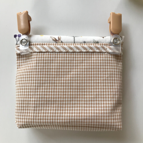 NO9 うさぎのナチュラル移動ポケット☆女の子☆ベージュチェック 雑貨  