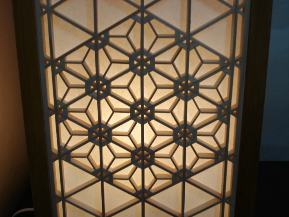 [受注制作]本格・組子行灯Lサイズ（八重麻ノ葉、桜亀甲、麻ノ葉、胡麻亀甲）、組子細工、照明、和風、アンティーク