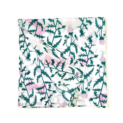 シルクのような綿サテン ふんわりハンカチスカーフ　／ アザミ 1枚目の画像