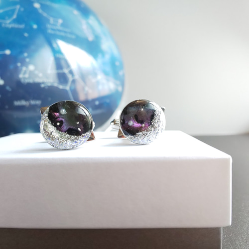 カフス】*蒼銀の月* 銀色天体カフスボタン (受注生産） タイピン