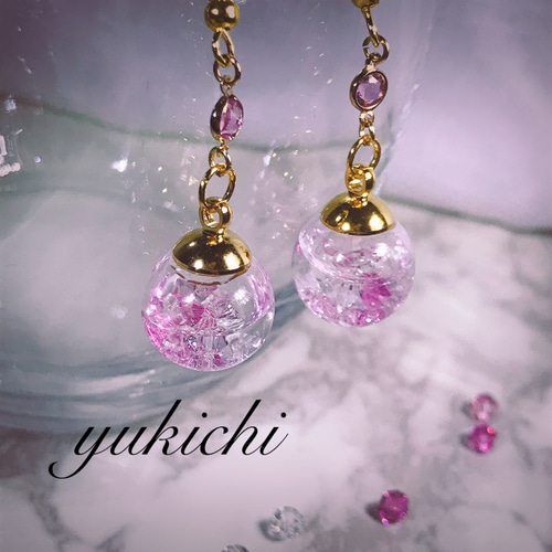 ♡桜 キラキラガラスドームピアス♡ ピアス（フック・チェーン