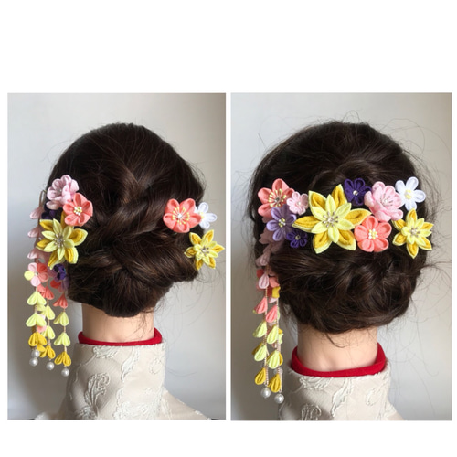 スターのような星の形のお花 つまみ細工髪飾り〜成人式〜 かんざし