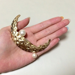 ムーンバレッタ＊月＊パール＊クレセント＊星＊宇宙＊ヘアアクセサリー＊髪飾り＊ゴールド＊８.６cm 2枚目の画像