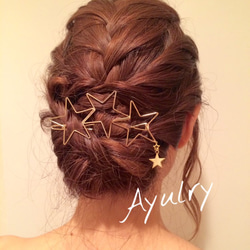 星＊宇宙＊星チャーム＊ヘアアクセサリー＊ヘアクリップ＊ヘアピン＊ヘアバレッタ＊髪飾り＊ゴールド＊１０.５cm 5枚目の画像