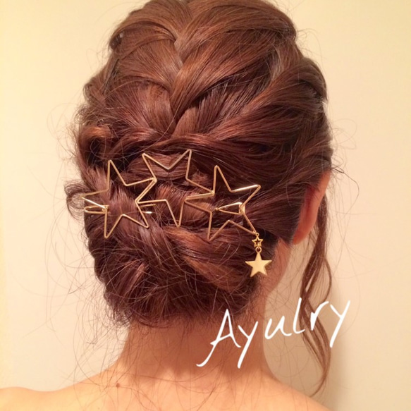 星＊宇宙＊星チャーム＊ヘアアクセサリー＊ヘアクリップ＊ヘアピン＊ヘアバレッタ＊髪飾り＊ゴールド＊１０.５cm 5枚目の画像