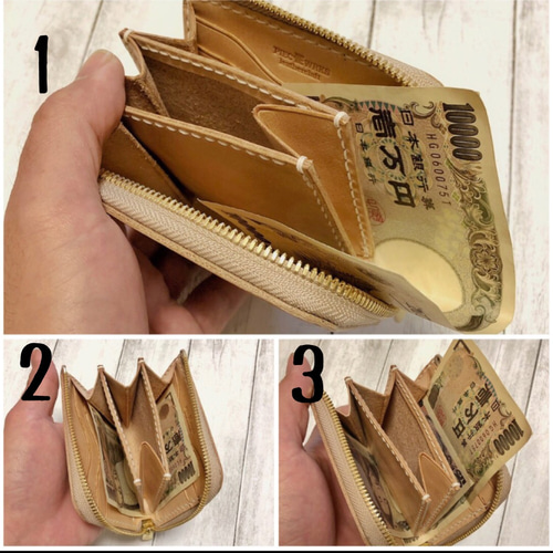 受注製作 お札を折らないゴートレザーL字ファスナーミニウォレット