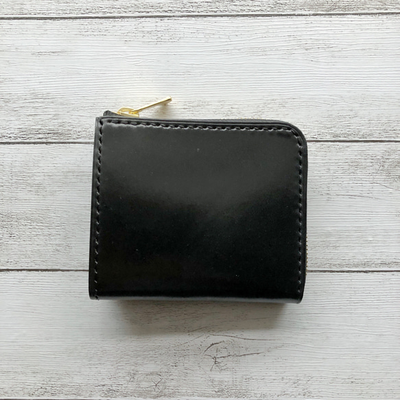 受注製作 Horweenシェルコードバンブラック L字ファスナーミニウォレット 6枚目の画像