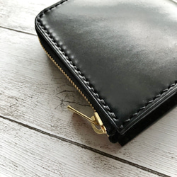 受注製作 Horweenシェルコードバンブラック L字ファスナーミニウォレット 8枚目の画像