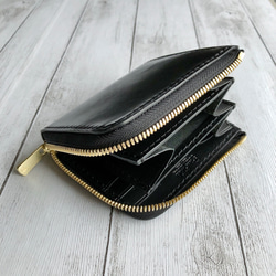 受注製作 Horweenシェルコードバンブラック L字ファスナーミニウォレット 11枚目の画像