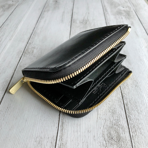 受注製作 Horweenシェルコードバンブラック L字ファスナーミニウォレット 11枚目の画像
