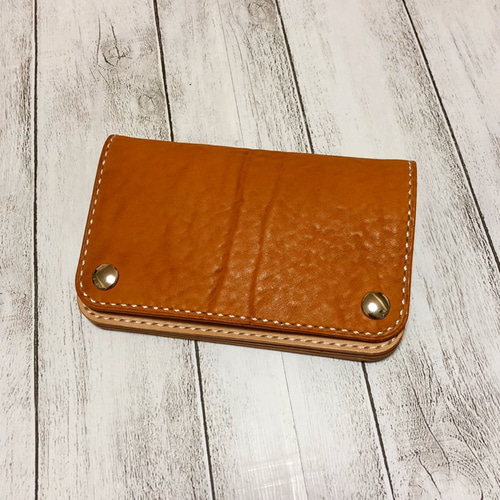 人気！折らずにお札が入る無骨なミドルトラッカーウォレット 左小銭verお札折らずに収納できる無骨な手染めミドルトラッカー