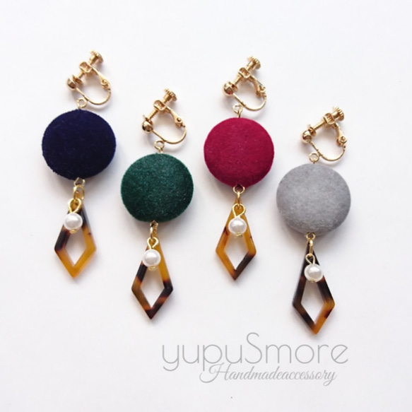 ベロア×べっこう雫 イヤリング/ピアス イヤリング・ノンホールピアス 