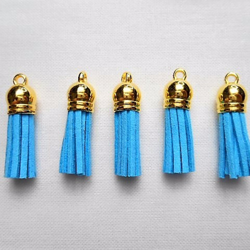 502☆金色キャップ☆タッセルチャーム☆青色☆5本☆ハンドメイド資材 
