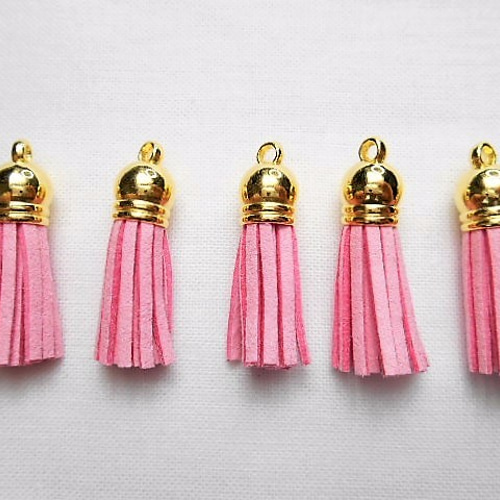 506☆金色キャップ☆タッセルチャーム☆薄ピンク色☆5本☆ハンドメイド 